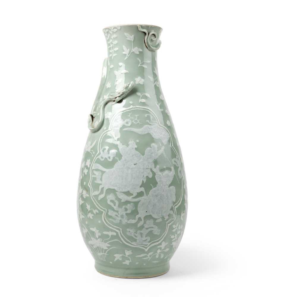 LARGE CELADON-GLAZED WHITE-SLIP