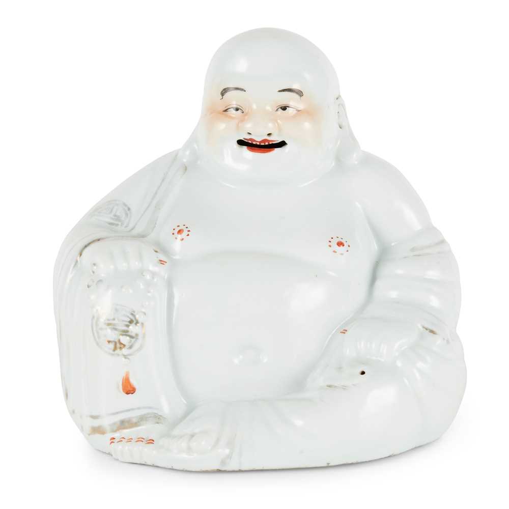 WHITE GLAZED SEATED LAUGHING BUDAI 20TH 36eb60