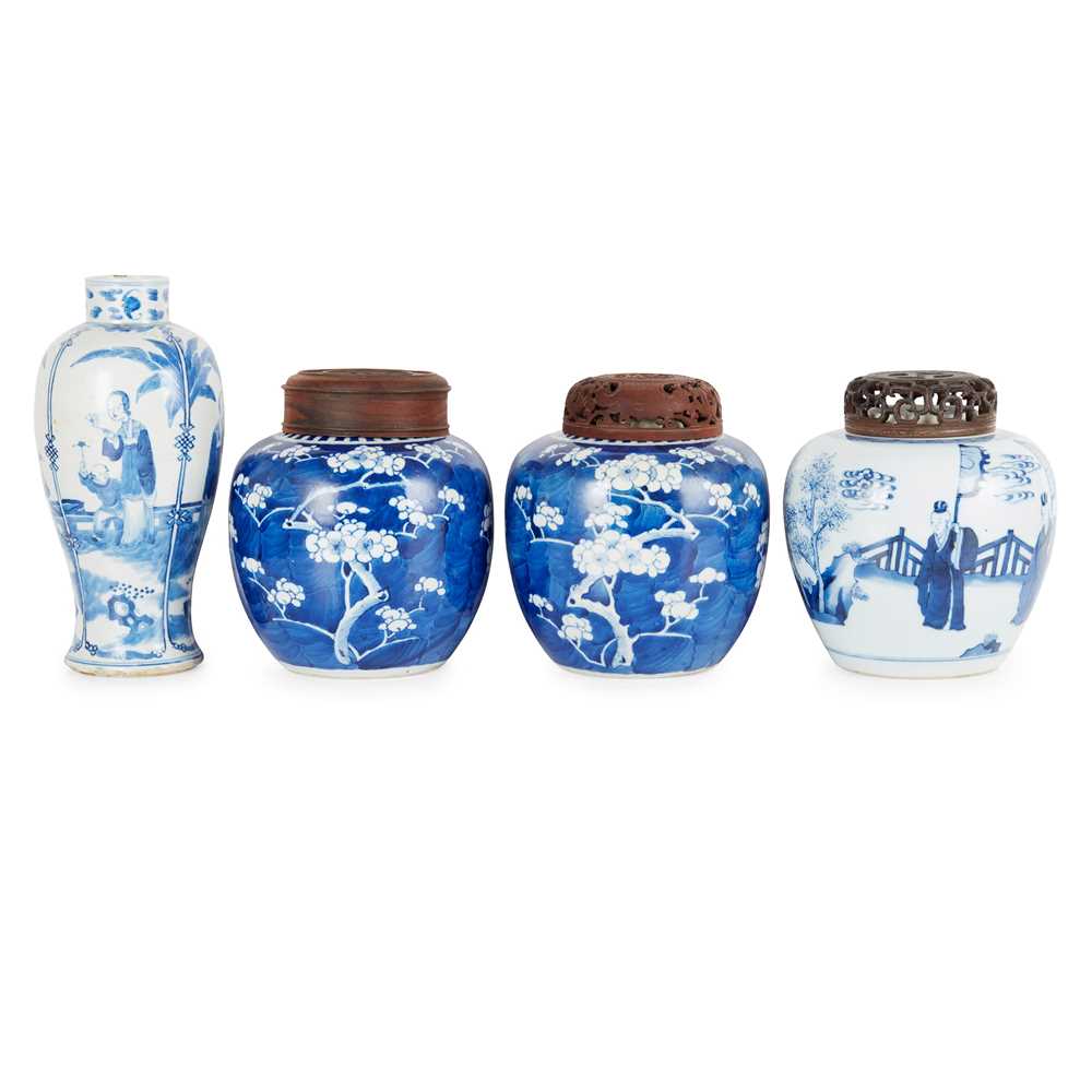 GROUP OF FOUR BLUE AND WHITE WARES
19TH-20TH