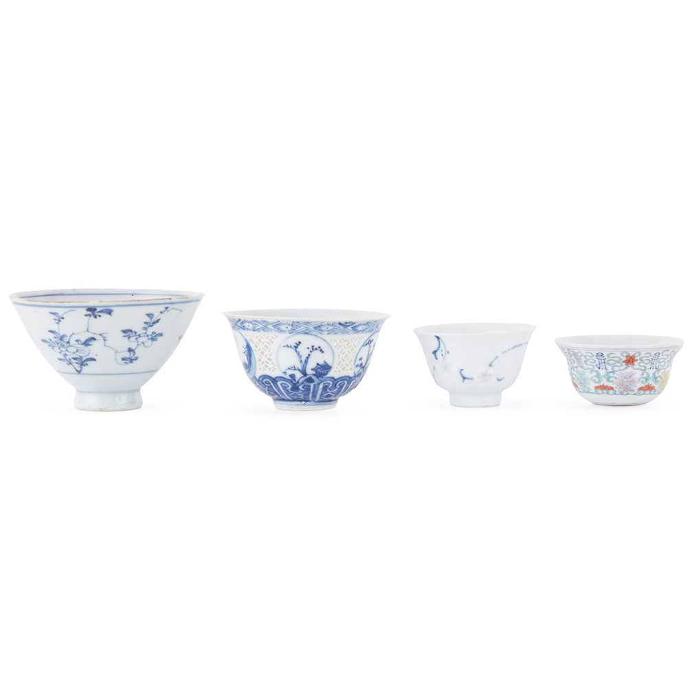 COLLECTION OF FOUR CUPS AND BOWLS
QING