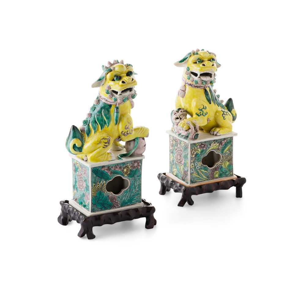 PAIR OF SANCAI-GLAZED BISCUIT BUDDHIST