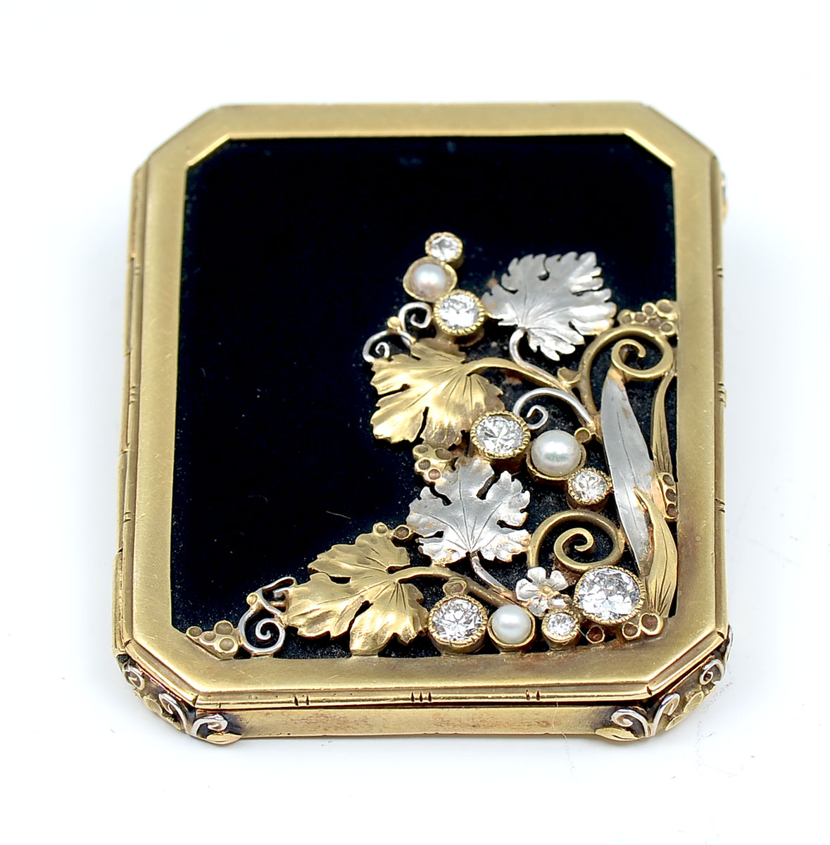 14K ONYX SET LOCKET BROOCH PENDANT 36ec7f