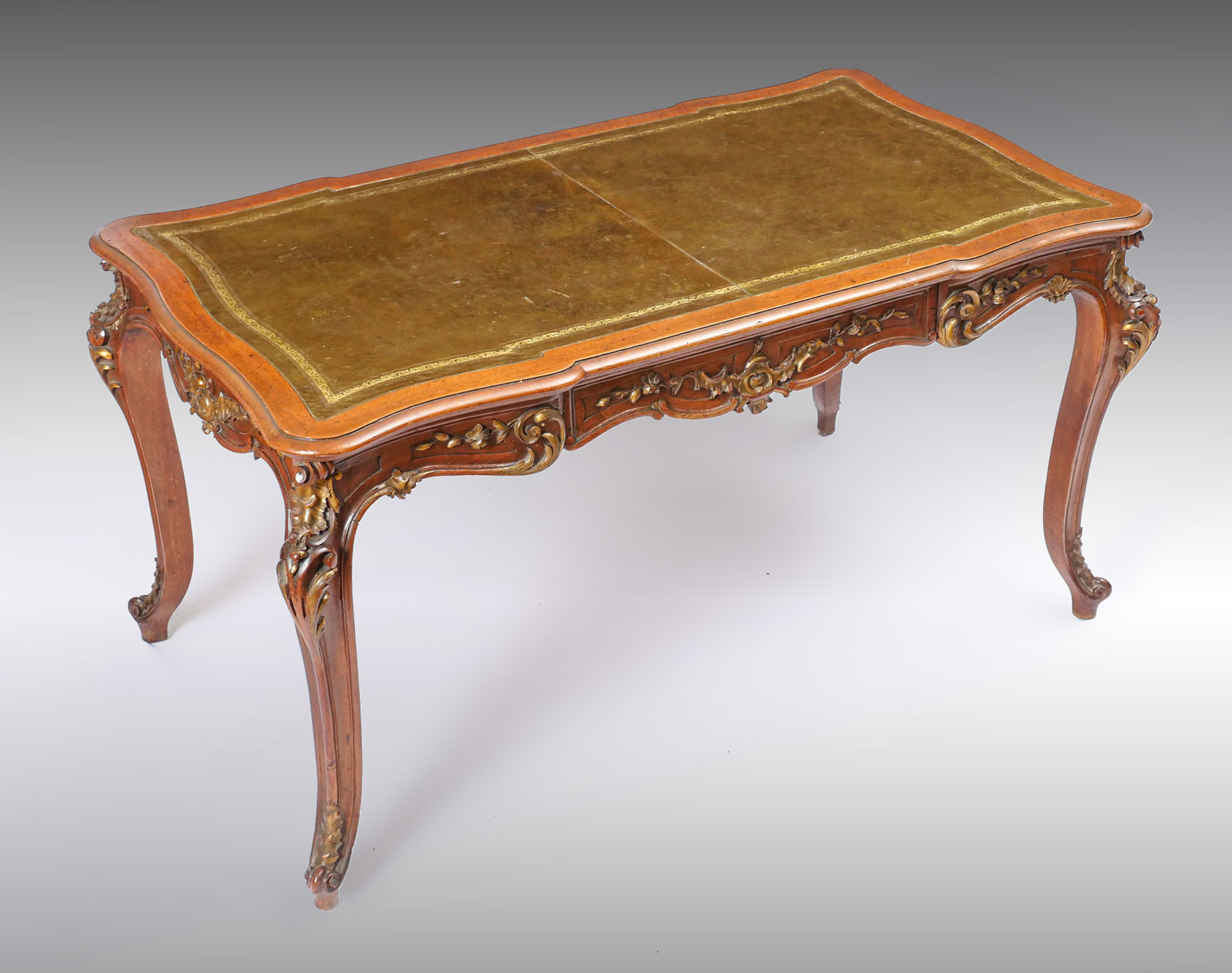 CARVED LEATHER TOP FRENCH DESK: