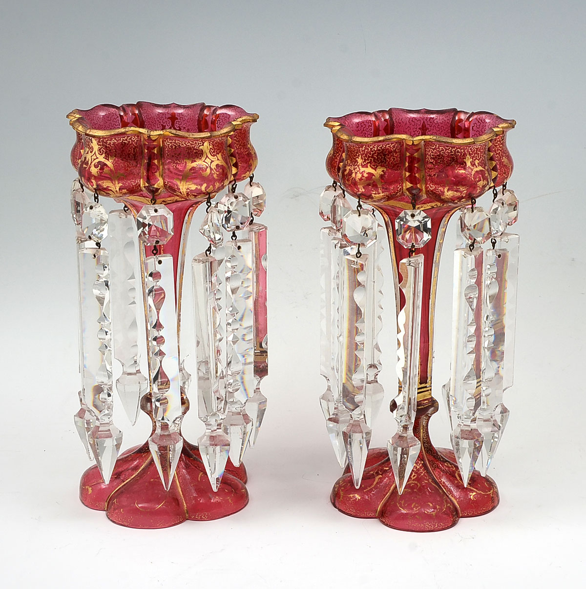 PAIR OF MOSER CRANBERRY LUSTRES: