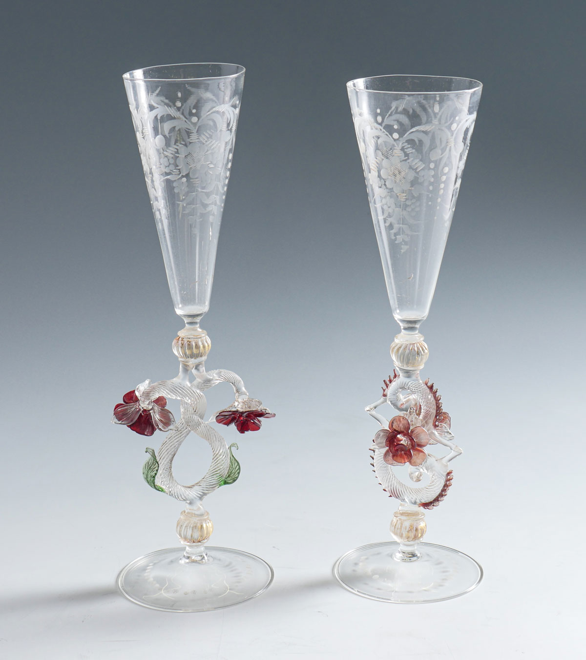 PR OF VENETIAN GLASS VASES: 2 Venetian