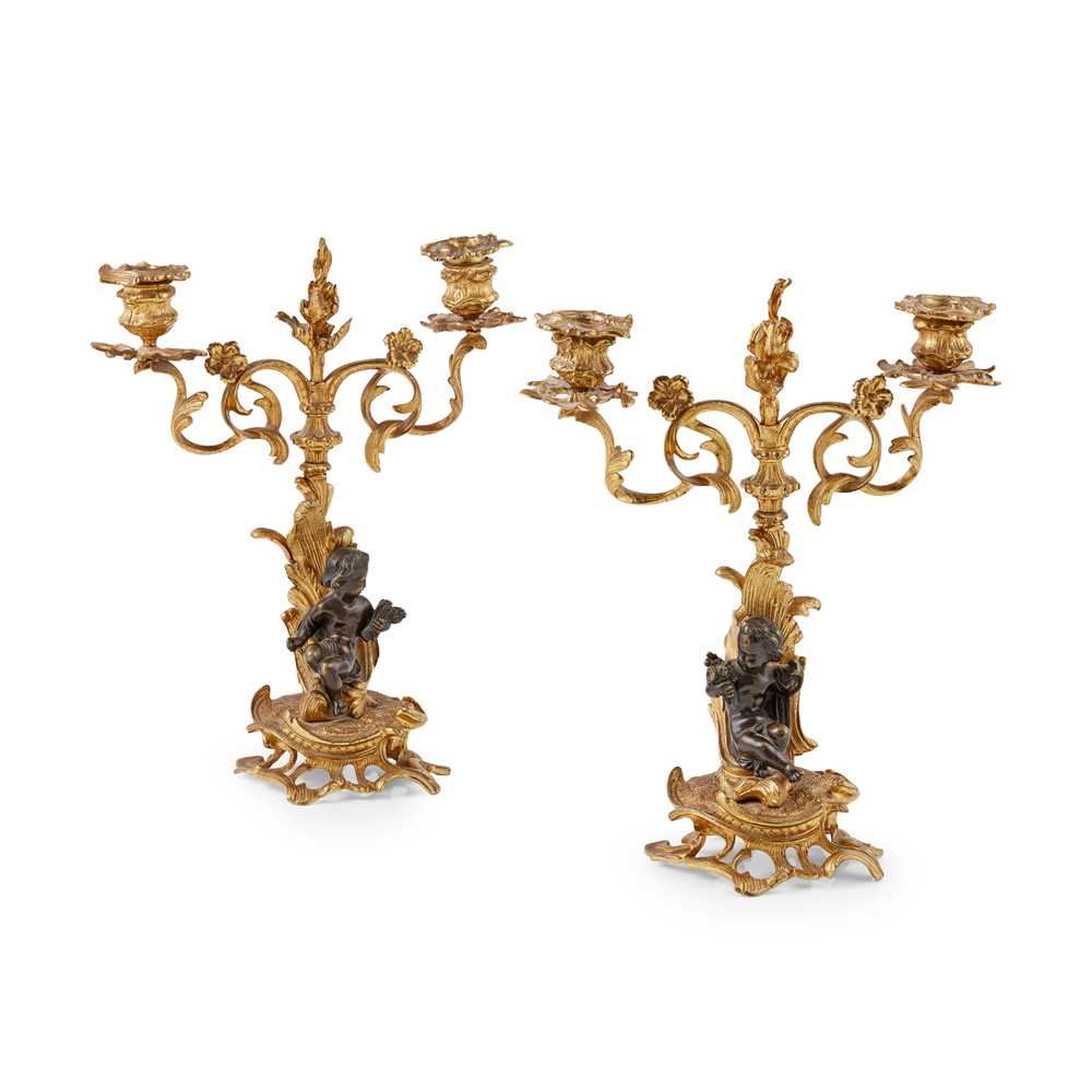 PAIR OF NAPOLEON III GILT AND PATINATED