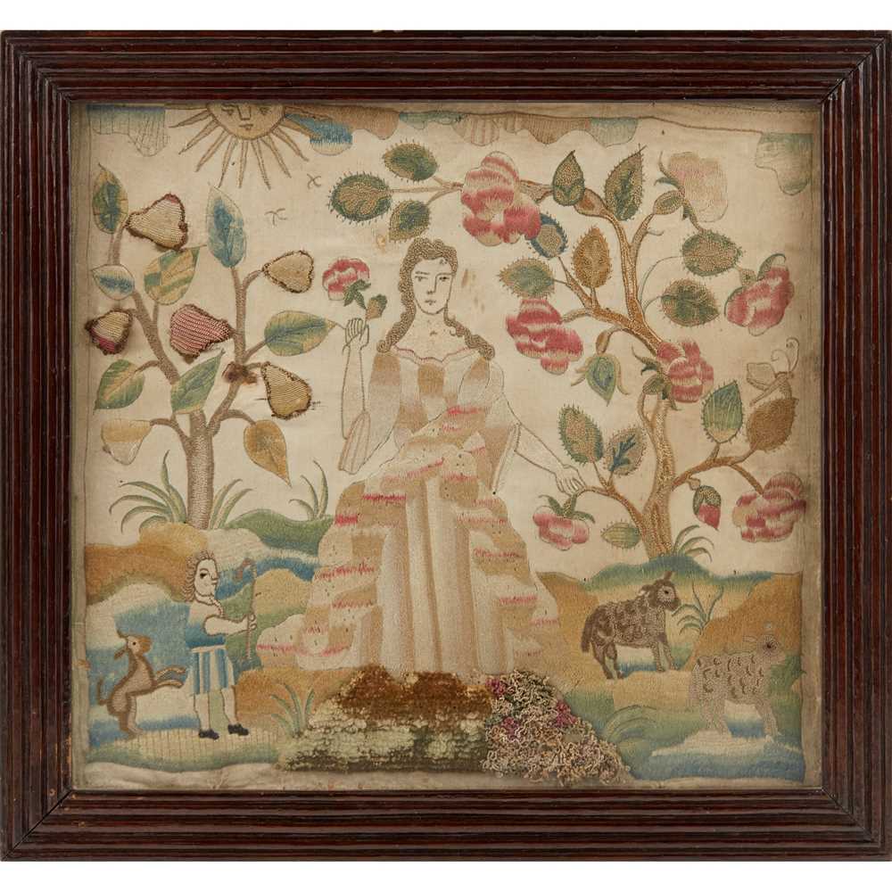 ENGLISH NEEDLEWORK SILK PANEL LATE 36ed69