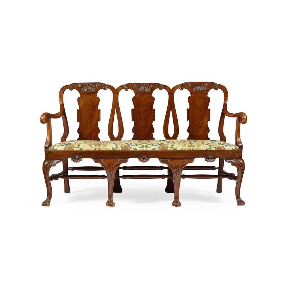 QUEEN ANNE STYLE WALNUT TRIPLE CHAIR