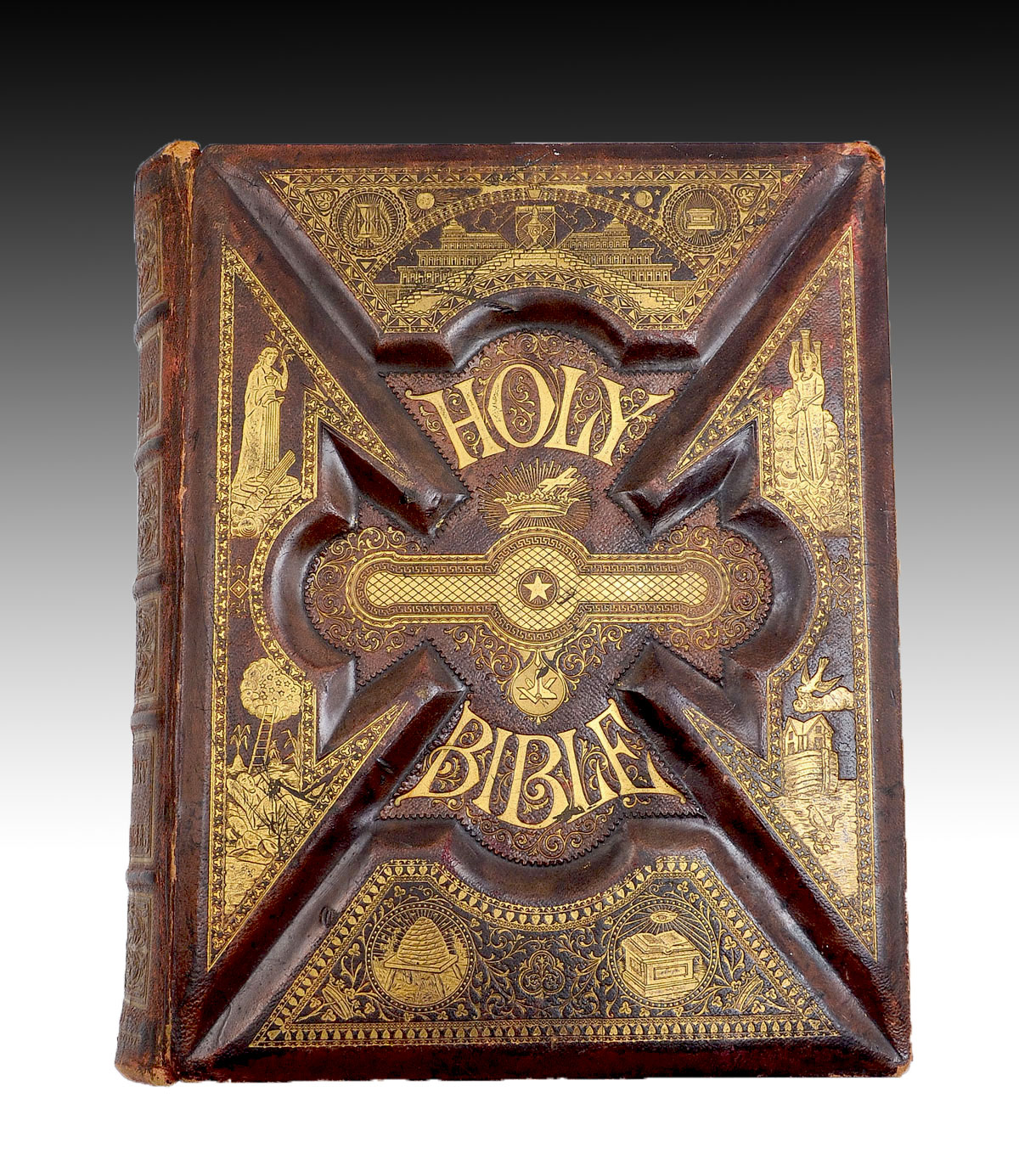 1887 PARALLEL ANTIQUE EMBOSSED BIBLE: