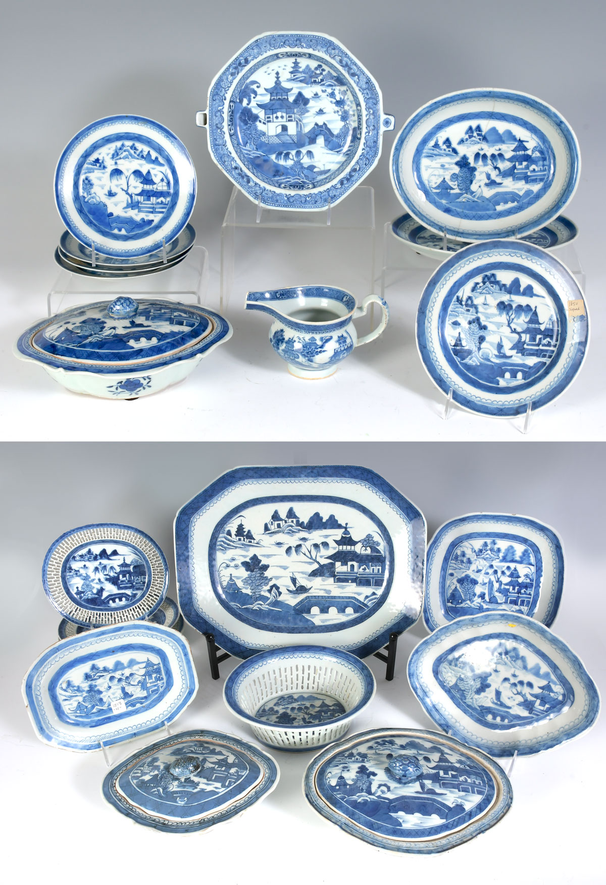 21 PC. CHINESE CANTON BLUE WILLOW