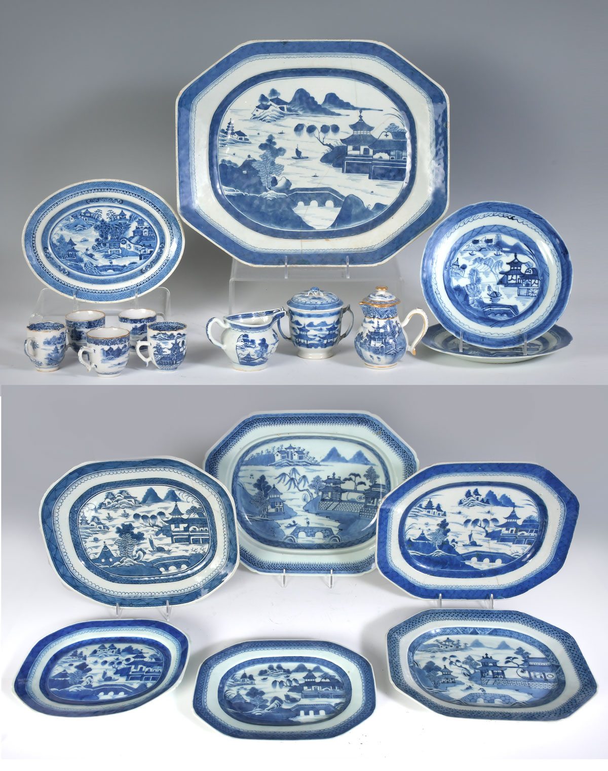 18 PC. CANTON BLUE WILLOW SERVING