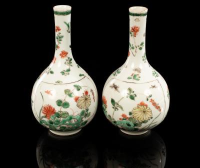 A pair of famille verte bottle vases