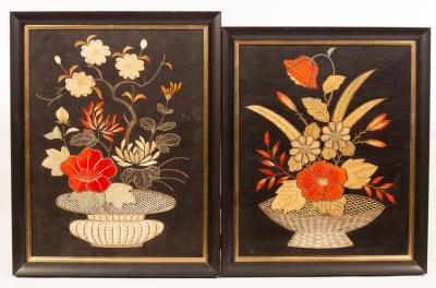 A pair of Japanese silk embroidered