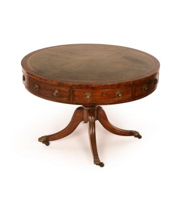 A Regency mahogany drum table, fitted