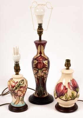 A Moorcroft pottery lamp and shade,