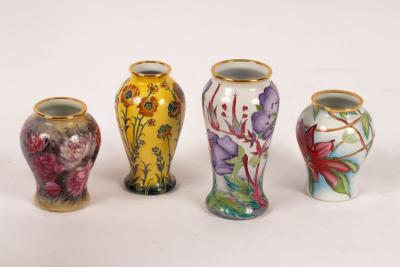 Four Moorcroft enamel vases, Peony,
