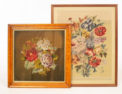 A needlework picture of flowers,