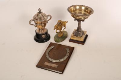 A collection of racing trophies relating