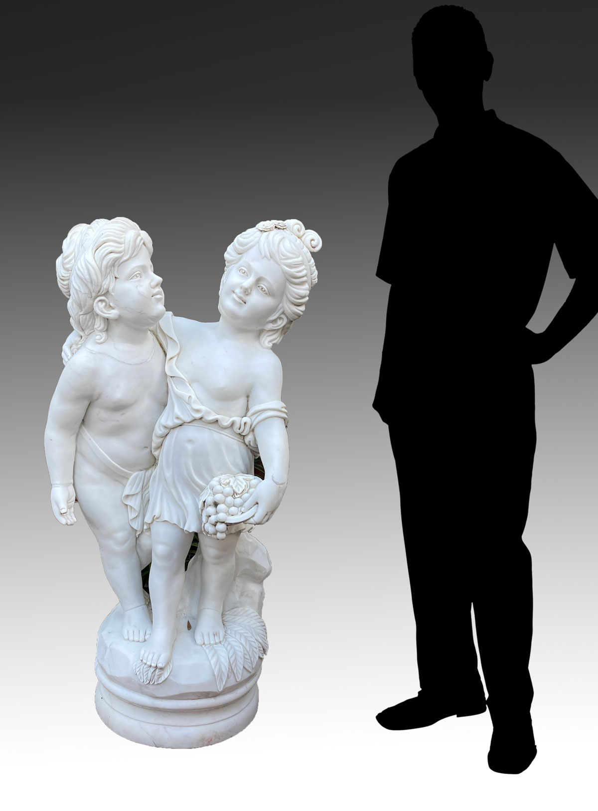 LARGE MARBLE SCULPTURE OF CHILDREN: