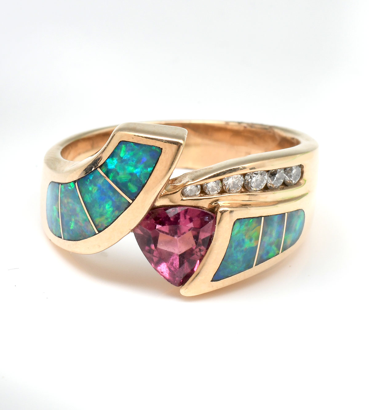 14K TOURMALINE, DIAMOND & OPAL