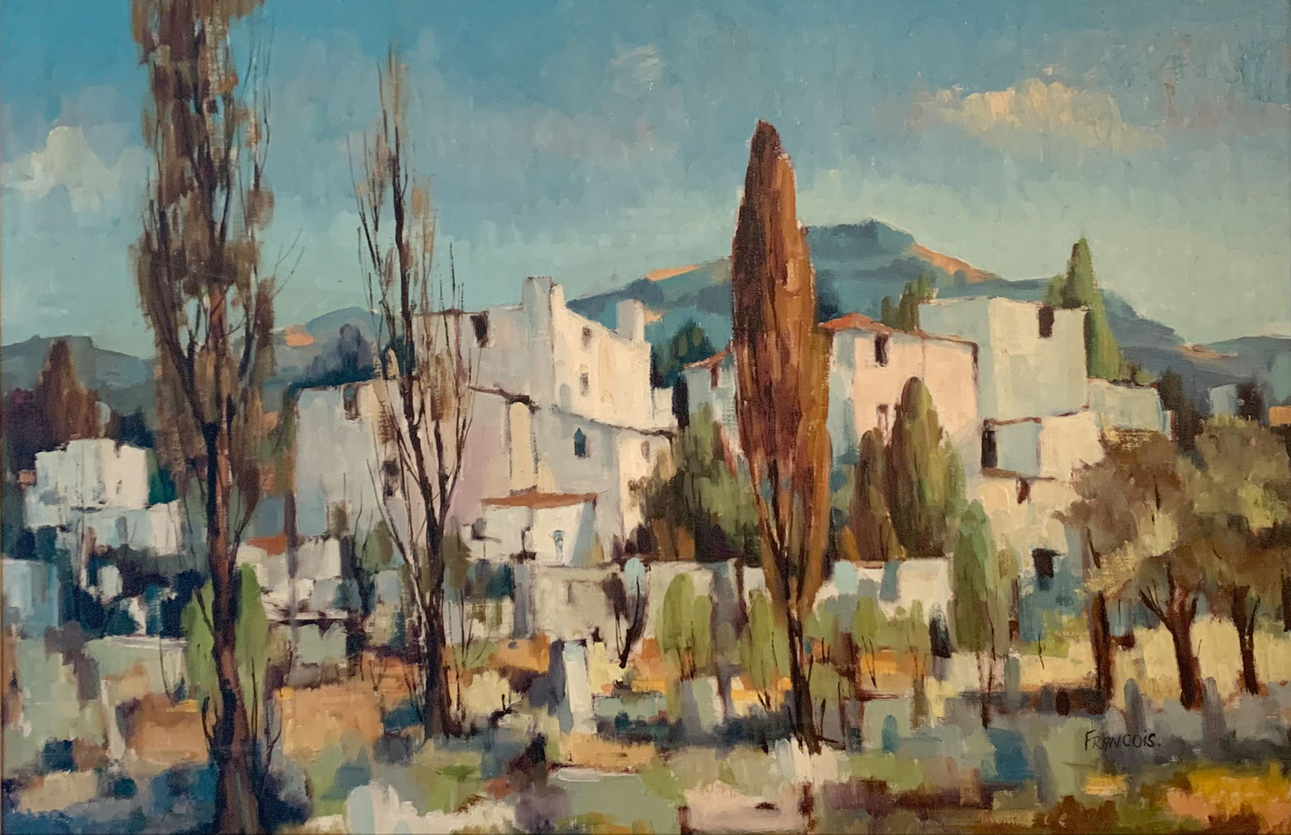 FRENCH VILLAGE OIL PAINTING SIGNED 36c92c