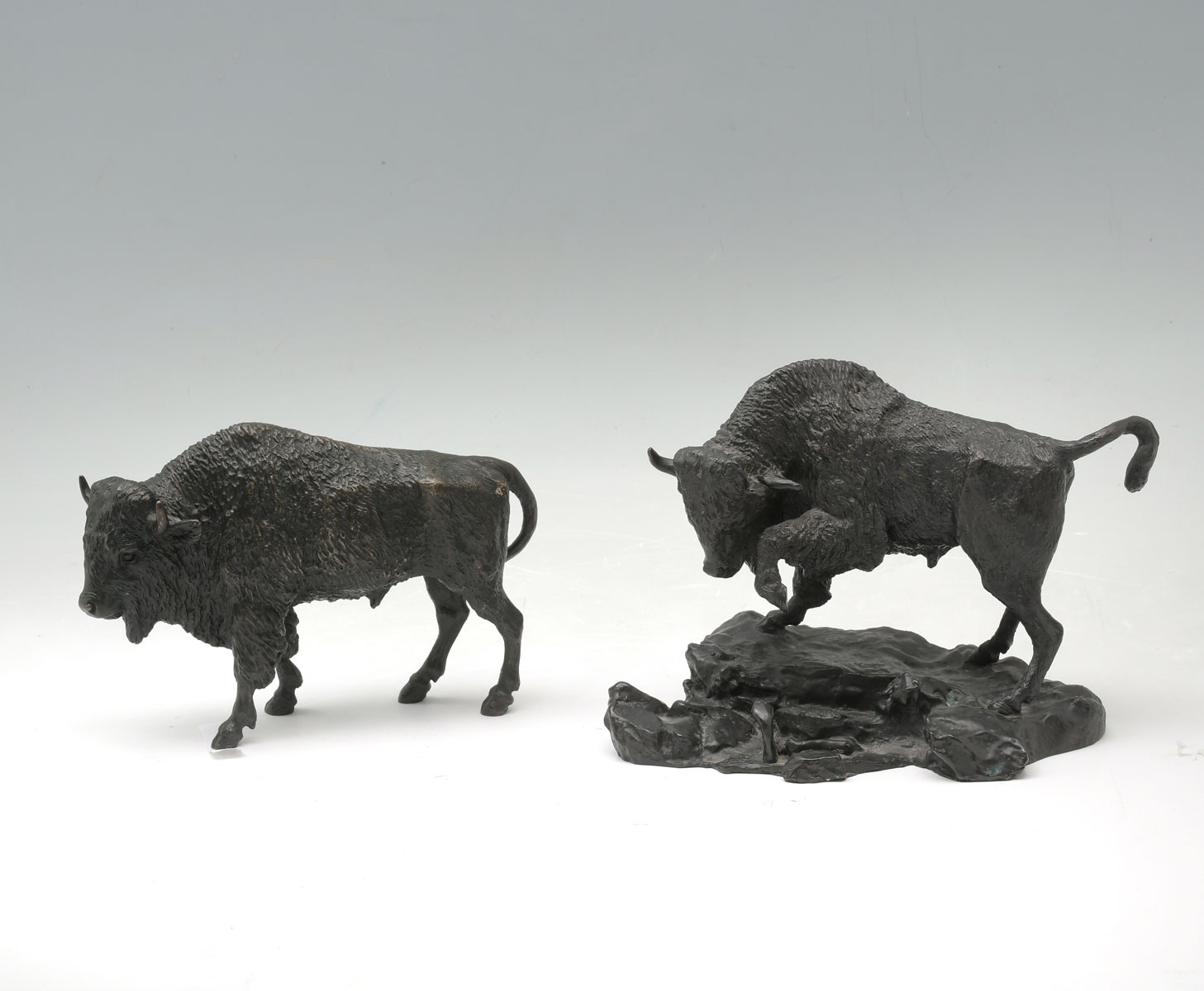 2 FINELY SCULPTED BUFFALO BRONZES: