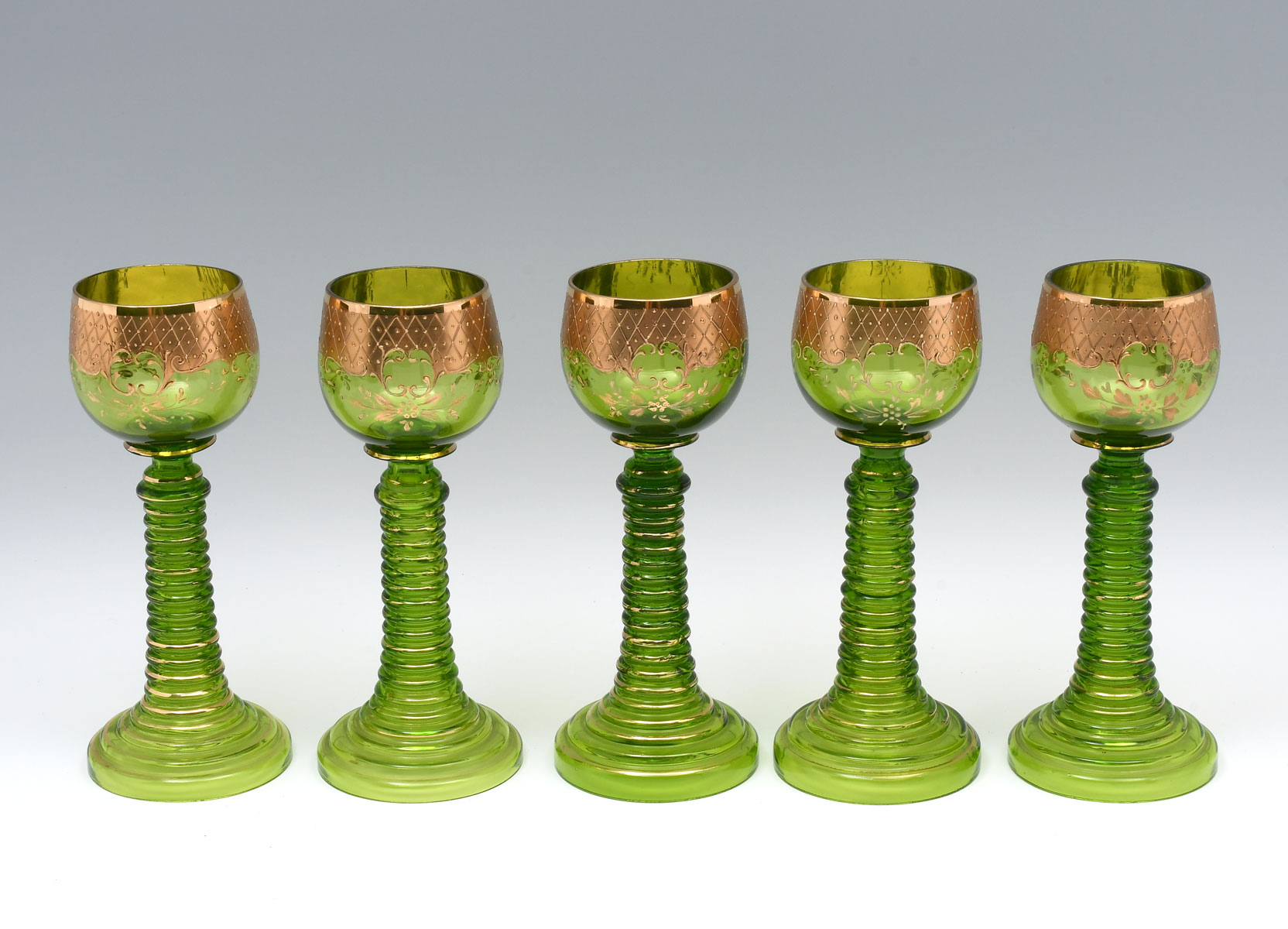 5 PC. MOSER ATTRIBUTED CHALICES: