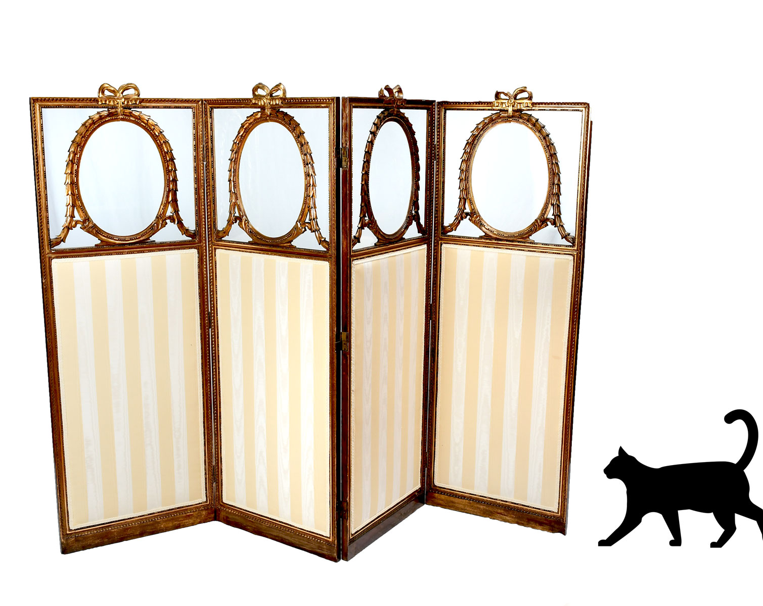 4 PANEL CARVED & GILDED GLASS SCREEN: