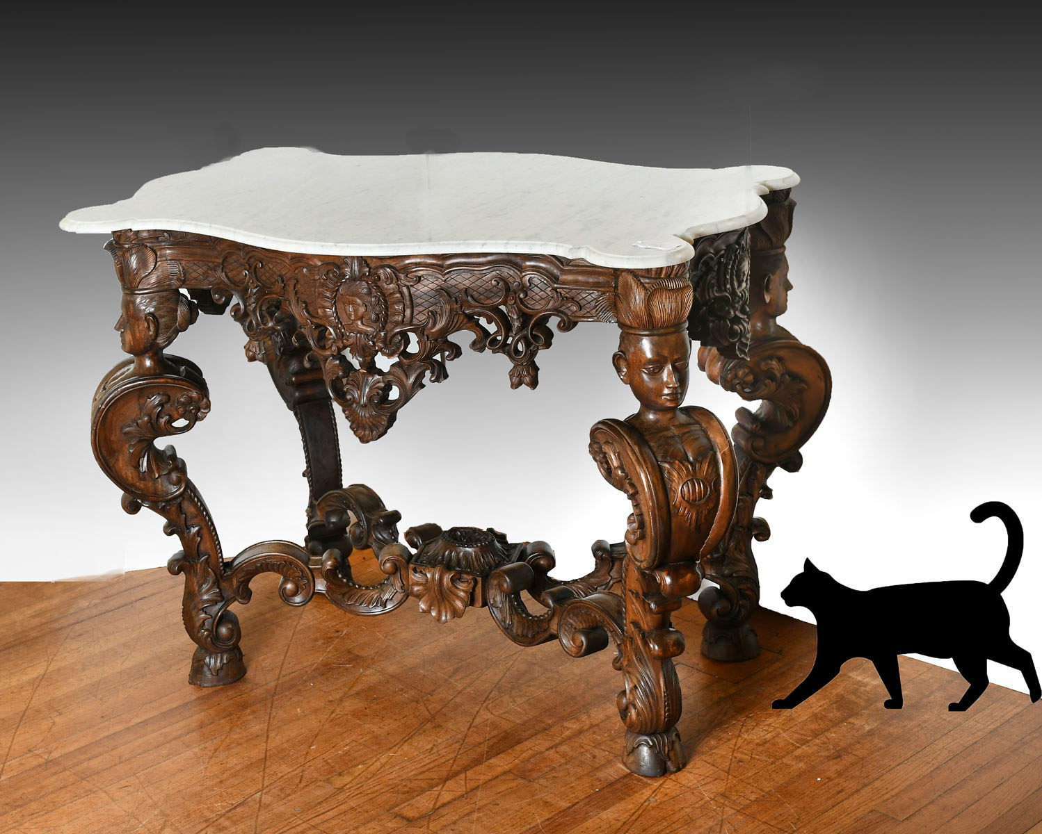 LARGE CARVED MARBLE TOP TABLE: