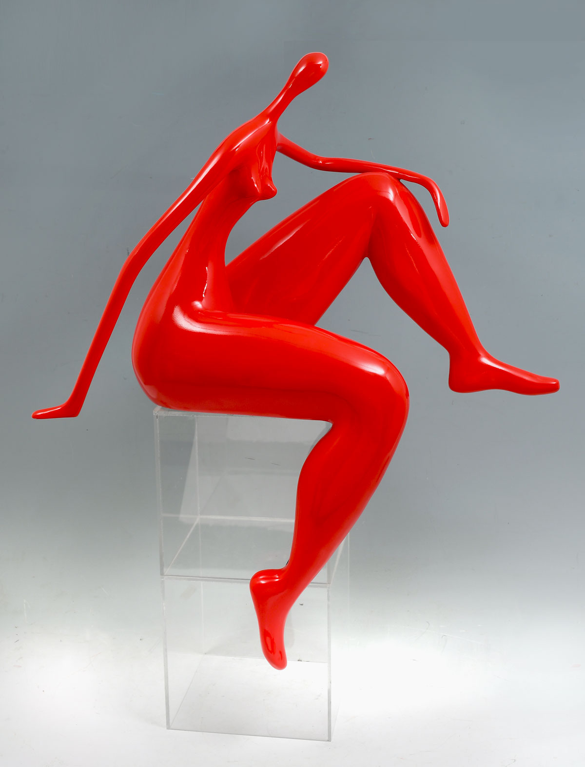 RED SEATED WOMAN RESIN SCULPTURE  36ca71