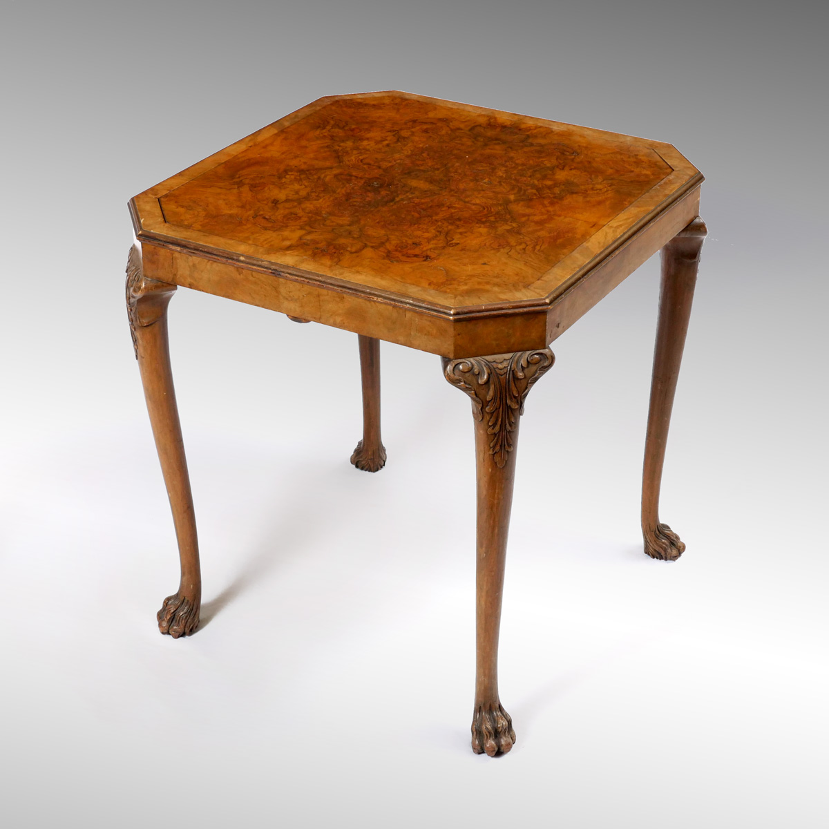 ENGLISH BURLWOOD CARD TABLE WITH