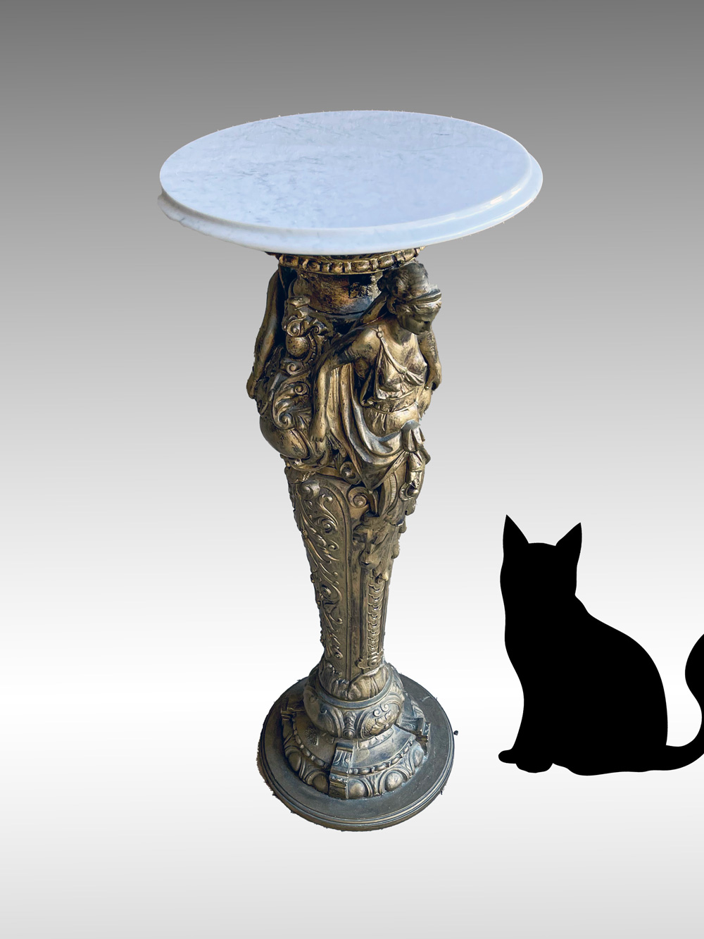 FIGURAL MARBLE TOP PEDESTAL STAND:
