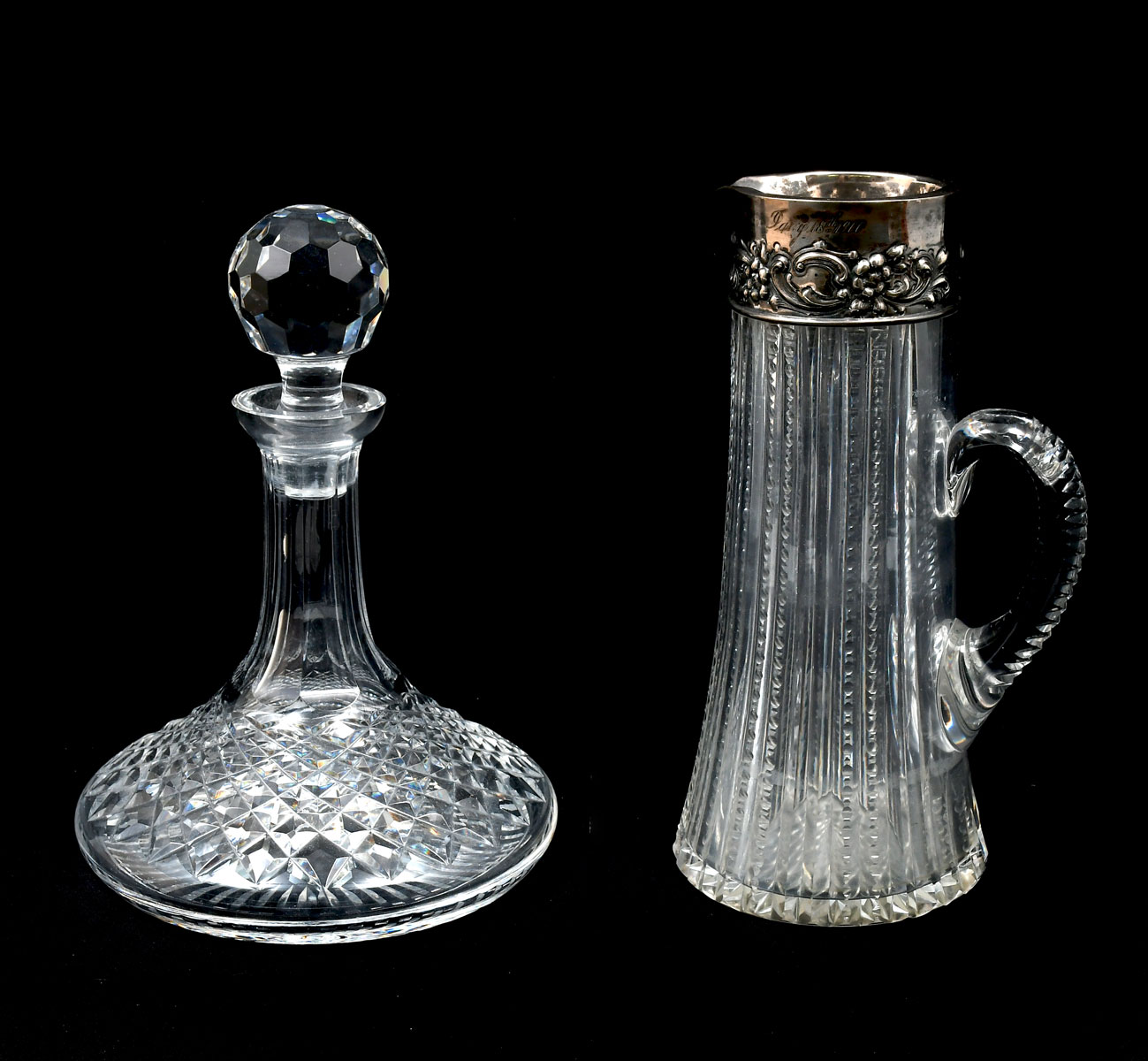 2 PC. CUT CRYSTAL DECANTER & PITCHER: