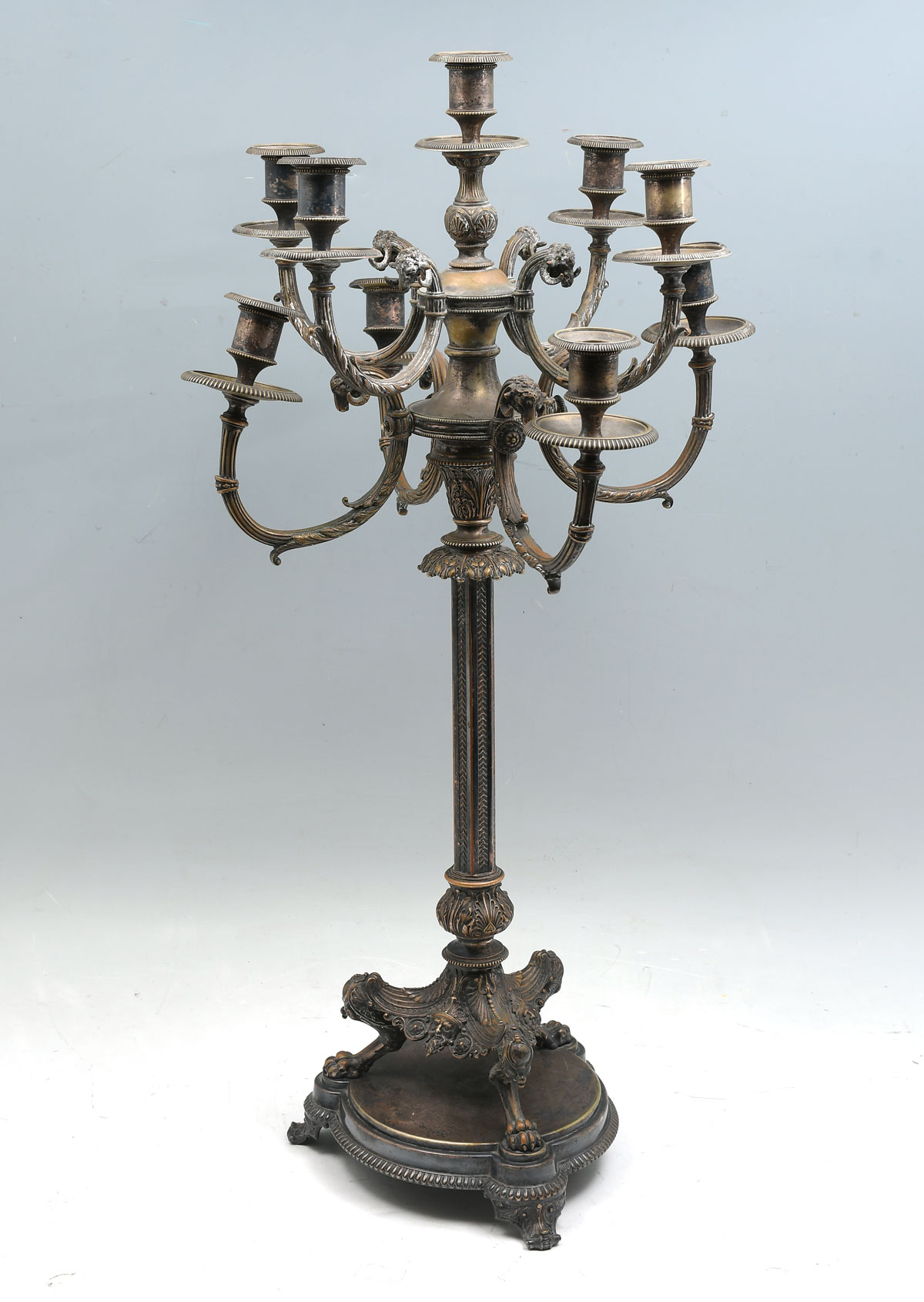 LARGE SILVER PLATE FIGURAL CANDELABRA: