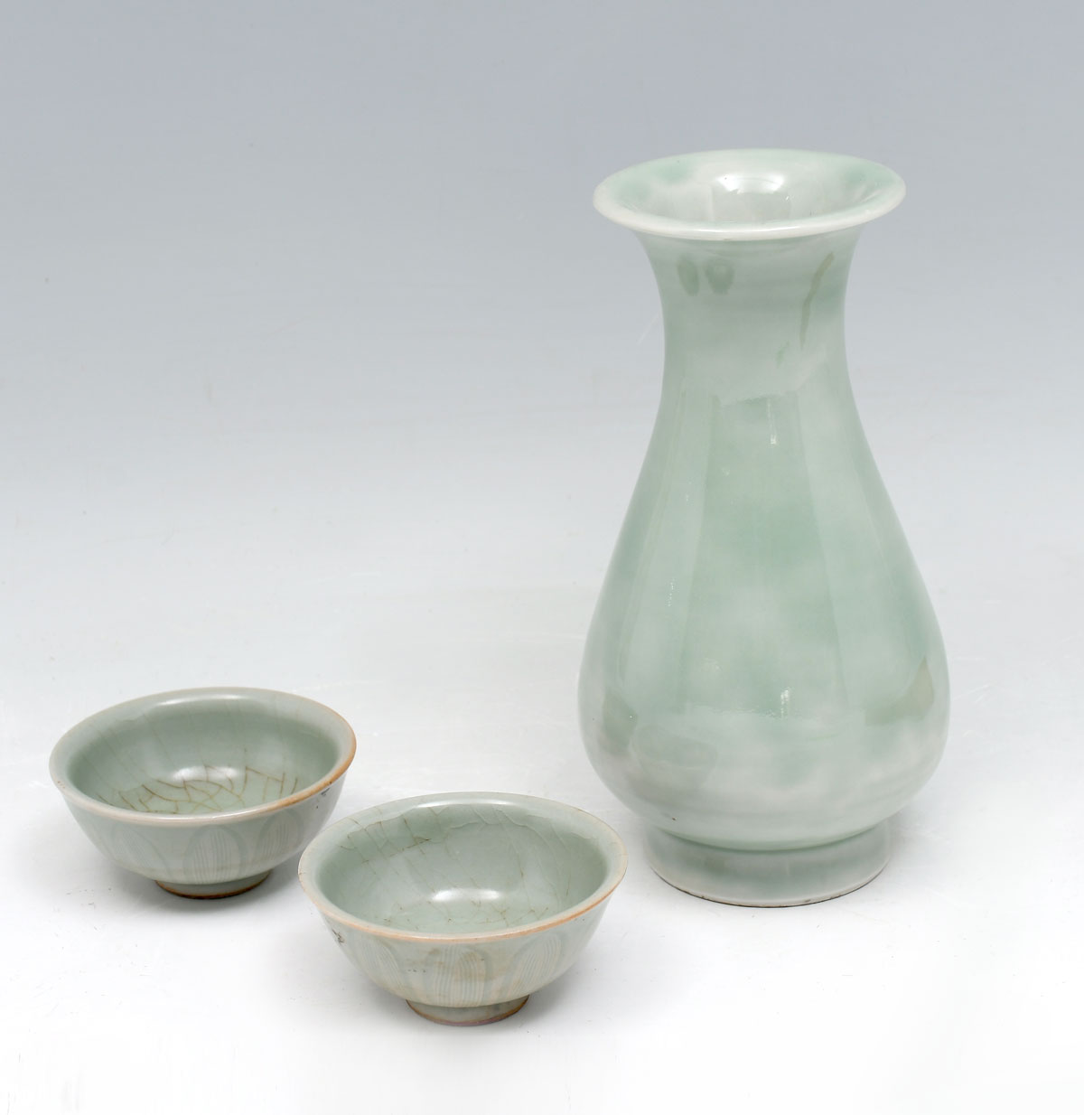 3 PIECE CHINESE CELADON VASE AND