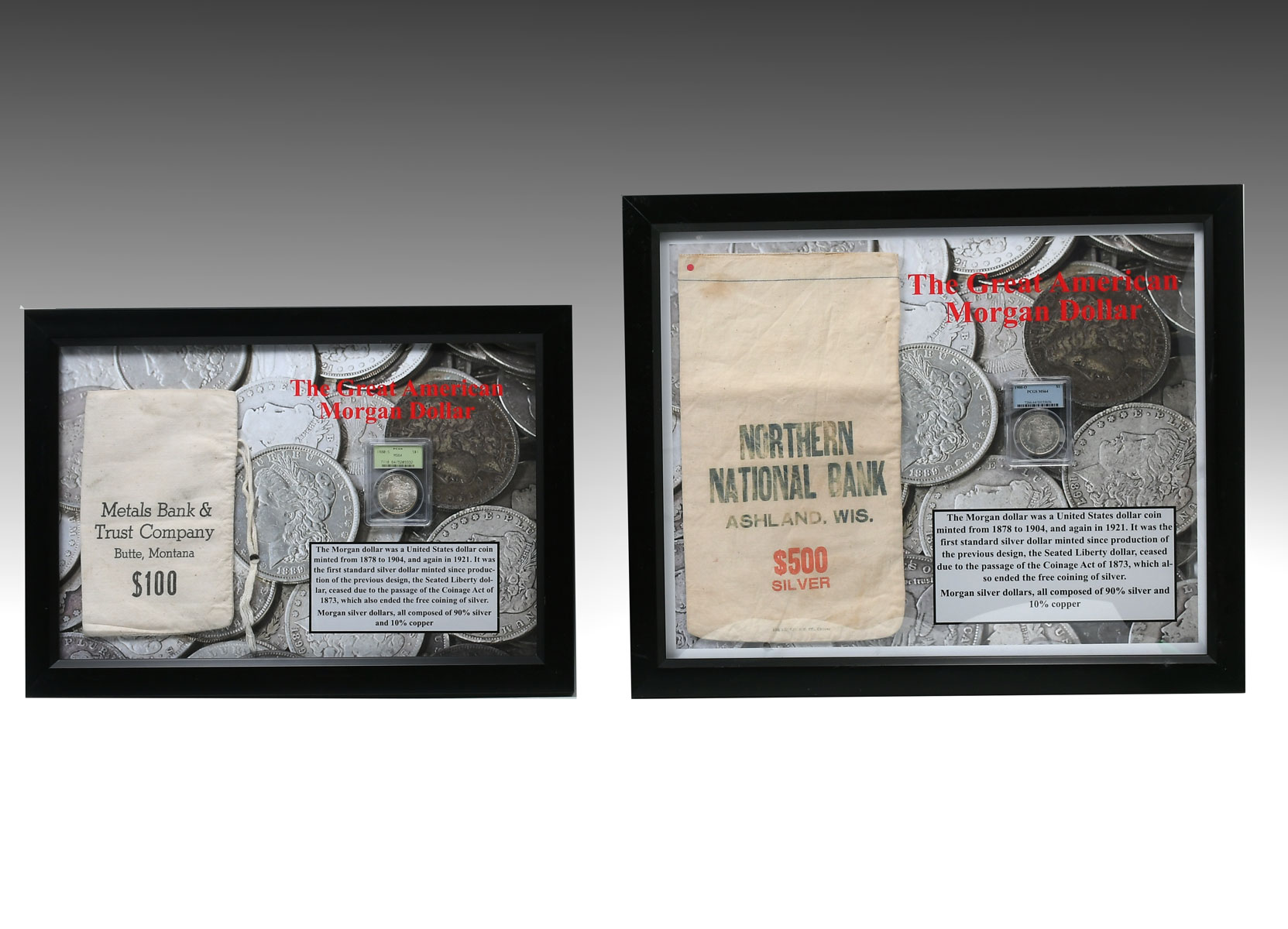 2 PIECE FRAMED MORGAN DOLLARS  36cb18