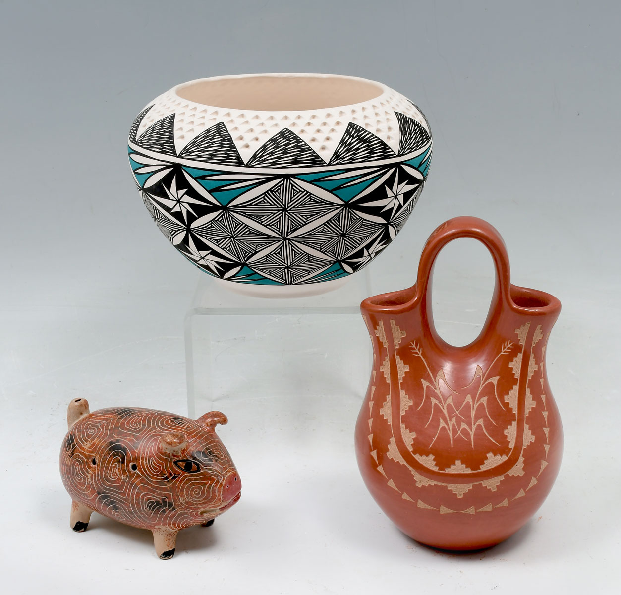 3 PIECE NATIVE AMERICAN INDIAN POTTERY: