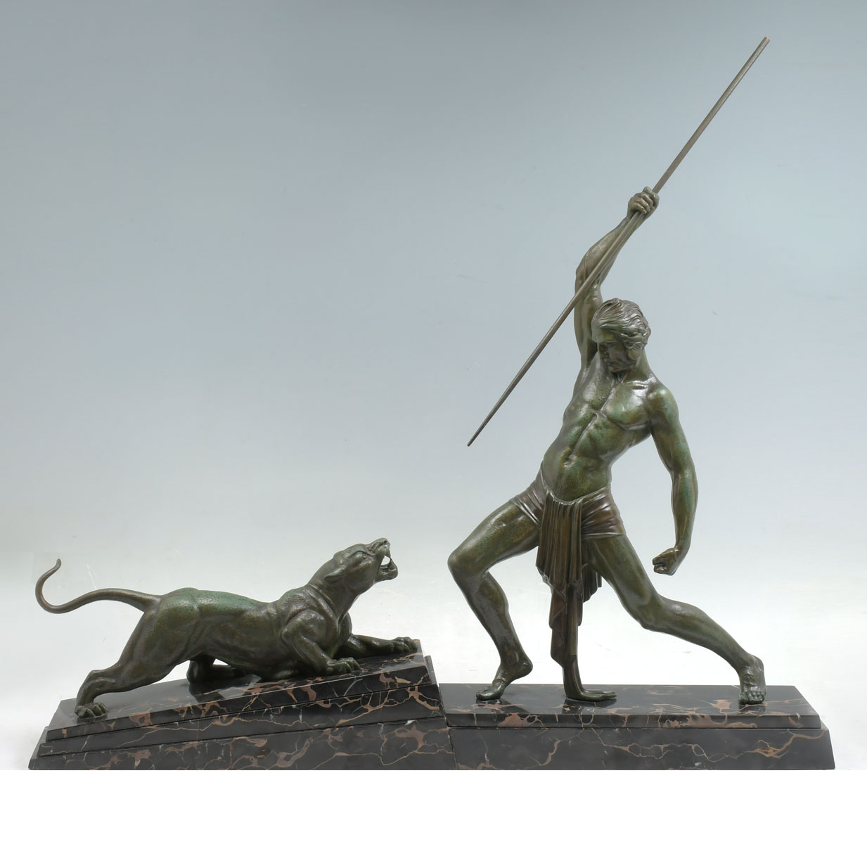DECO BRONZE PANTHER HUNTER SIGNED CHIPARUS: