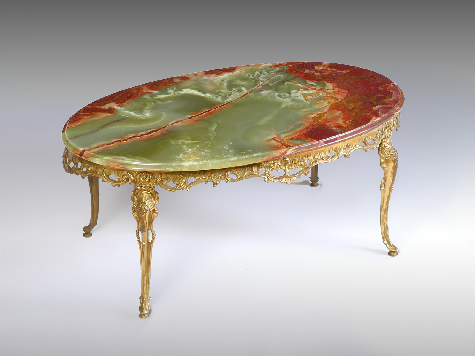 AGATE TOP BRONZE ART NOUVEAU TABLE: