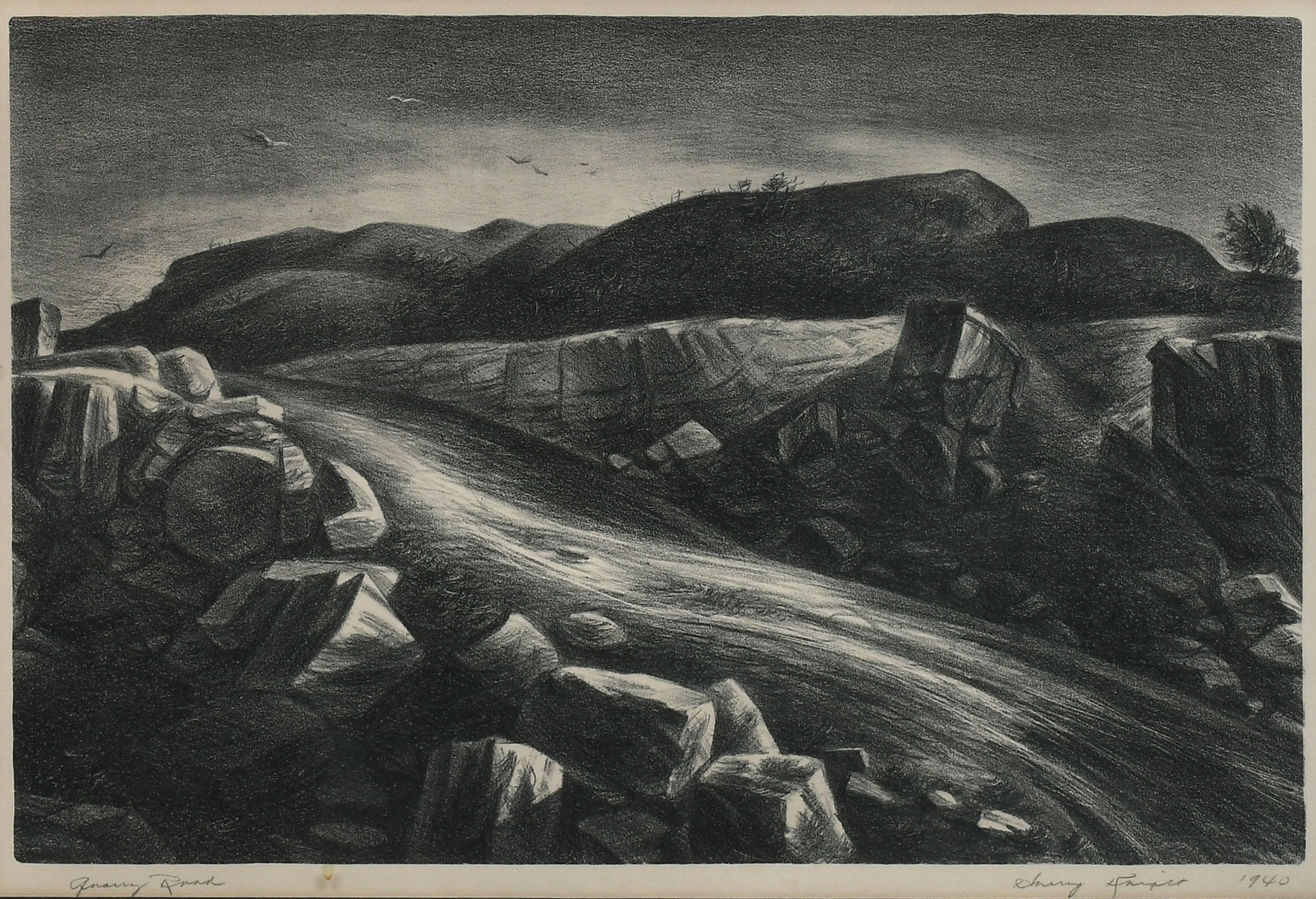 QUARRY ROAD LITHOGRAPH 1940 sight 36cba2