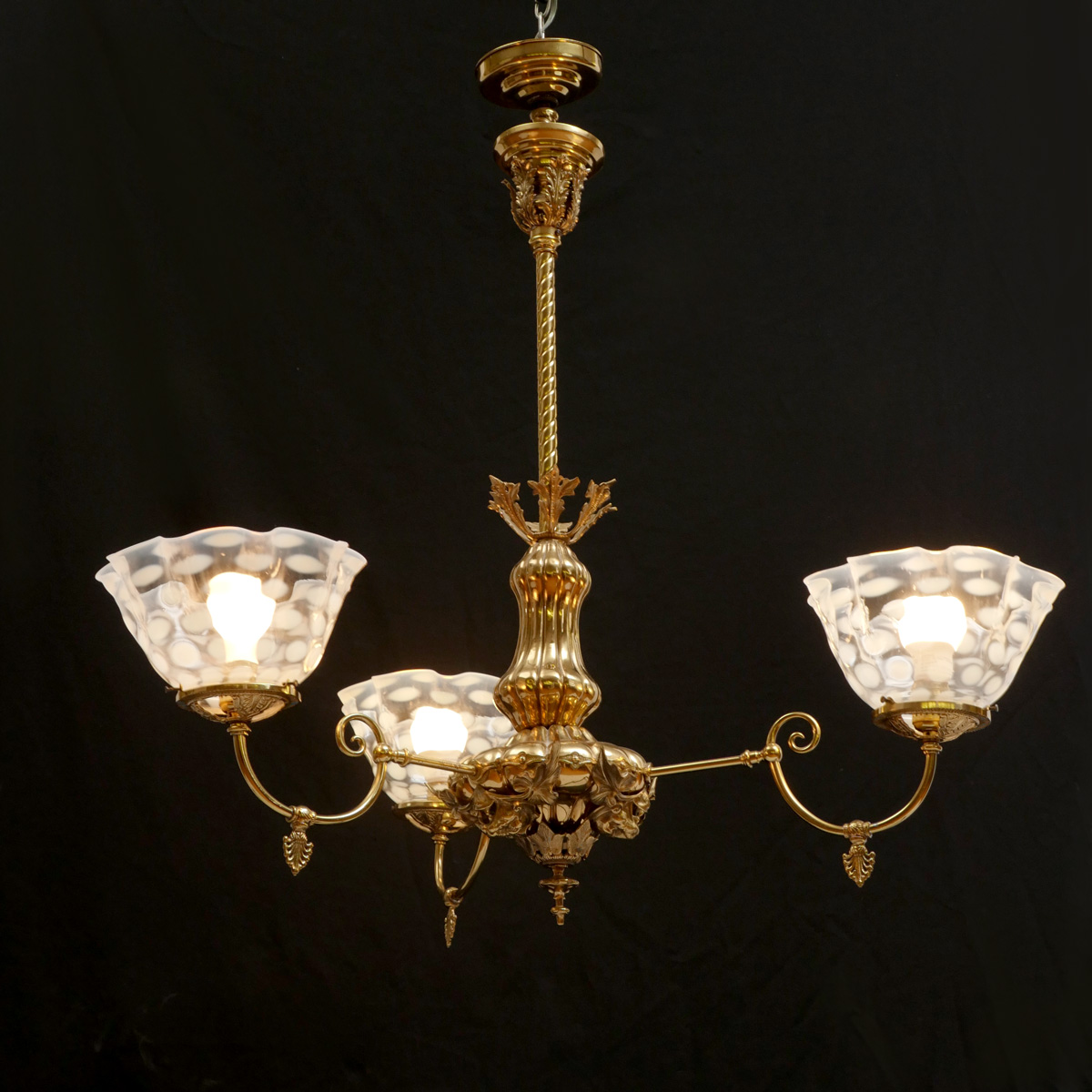 BRASS 3 LIGHT CHANDELIER WITH ART 36cba0