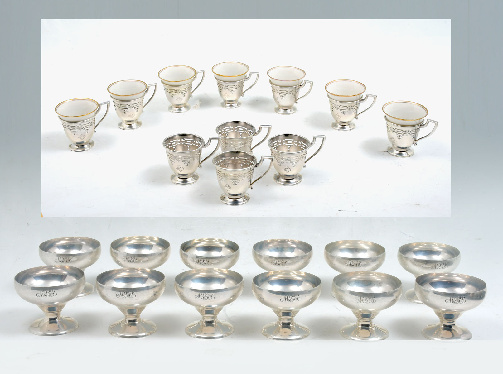 12 STERLING WHITING & 8 LENNOX CUPS