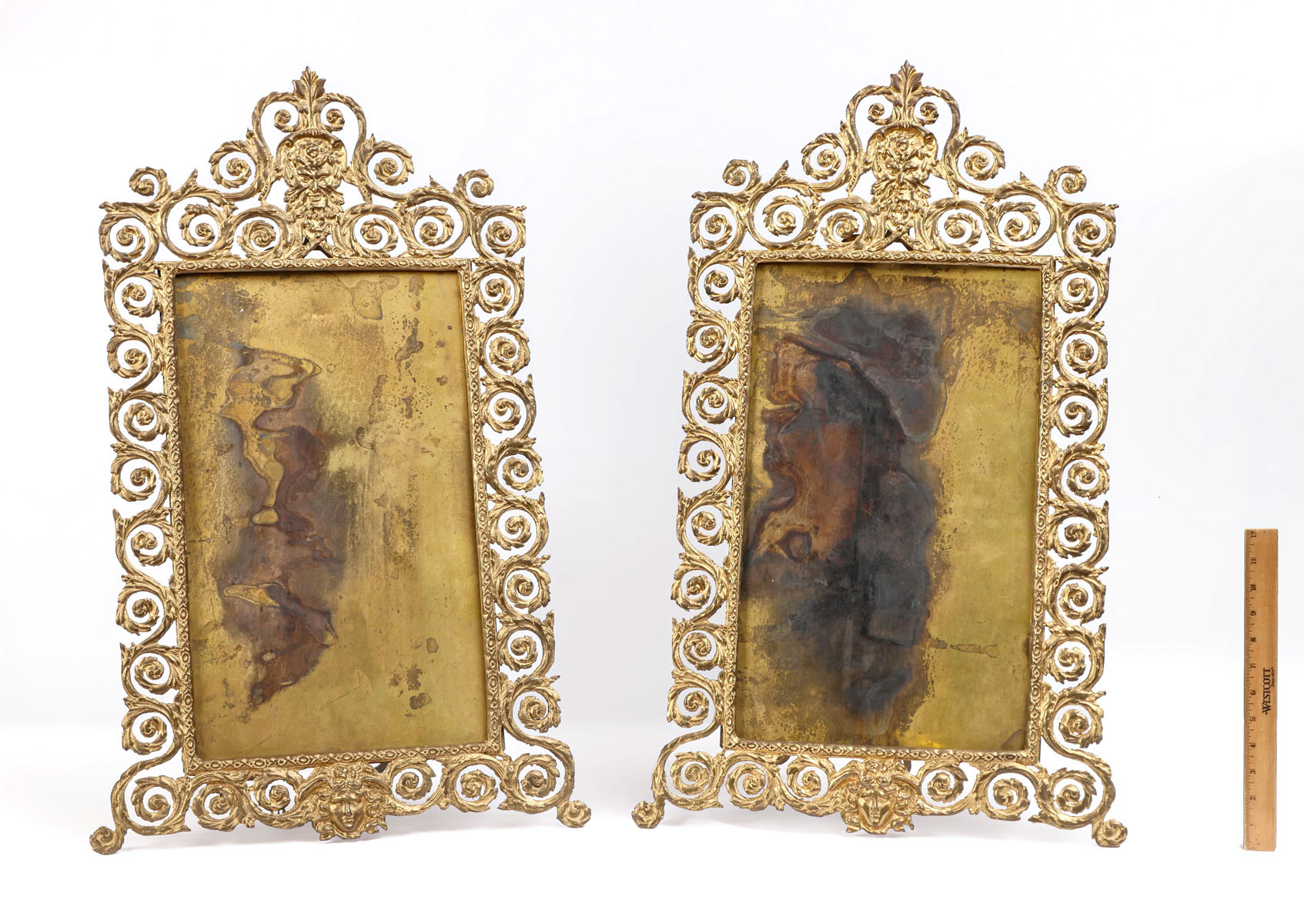 PAIR OF BRASS ORNATE FRAMES WITH