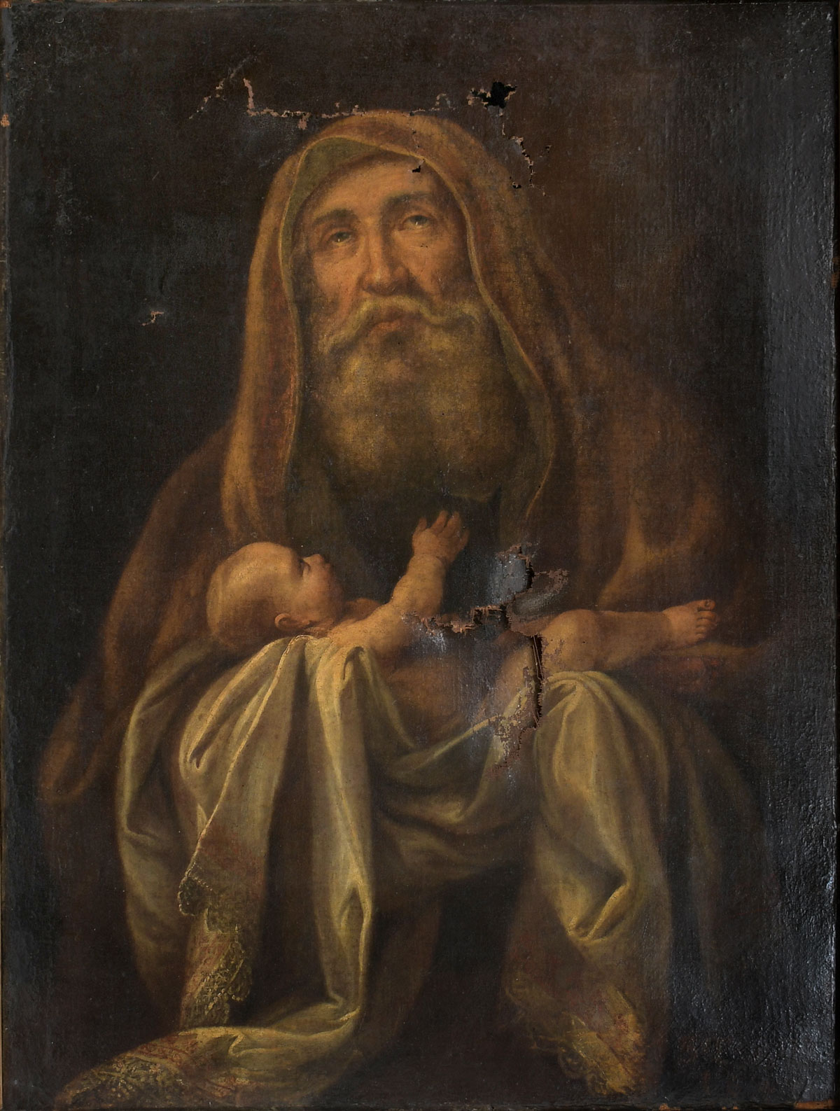 EARLY PAINTING SIMEON HOLDING BABY