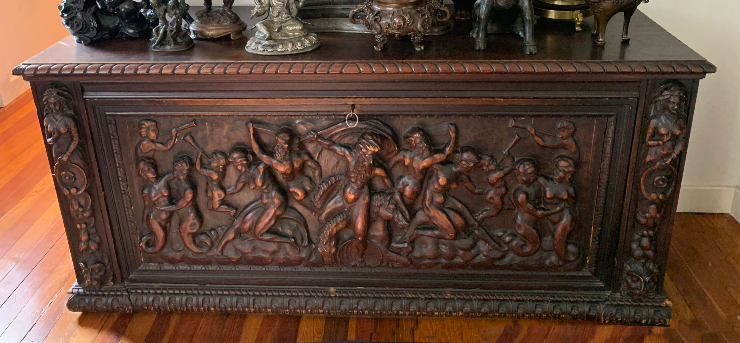 RELIEF CARVED CABINET: Heavily