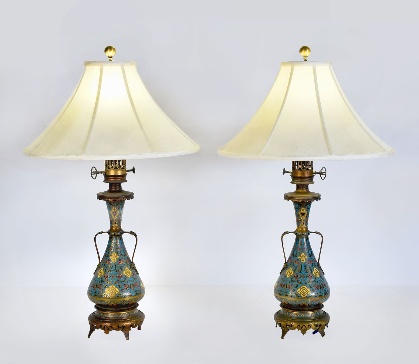 PAIR OF CHAMPLEVE TABLE LAMPS  36cc55