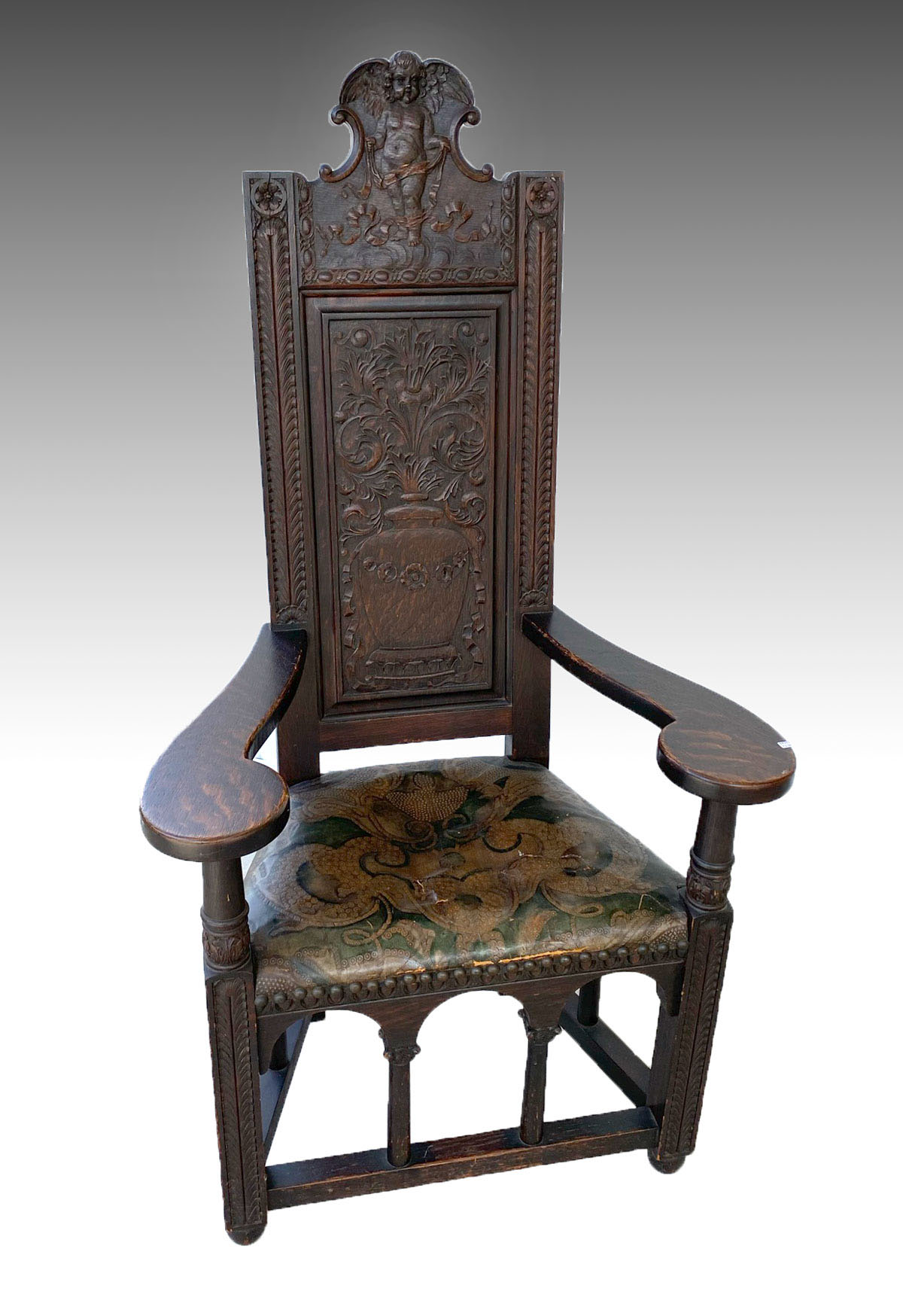 CARVED TIGER OAK ARMCHAIR WITH 36cc60