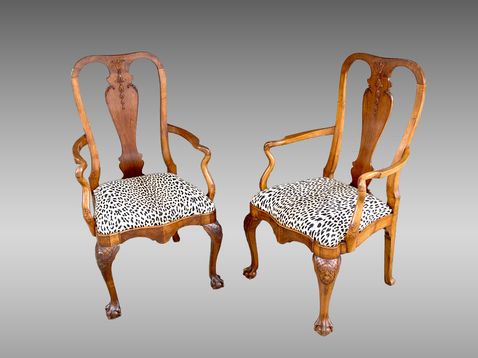 PR OF QUEEN ANNE CHAIRS WITH LEOPARD 36cc64