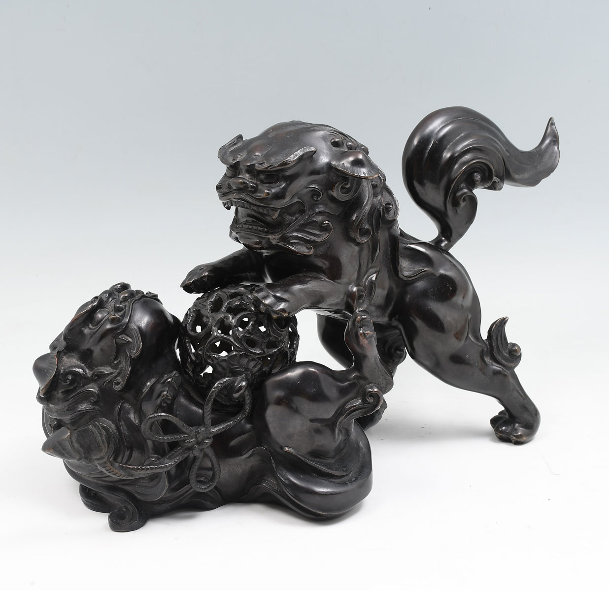 2 BRONZE FOO DOGS: 2- Patinated