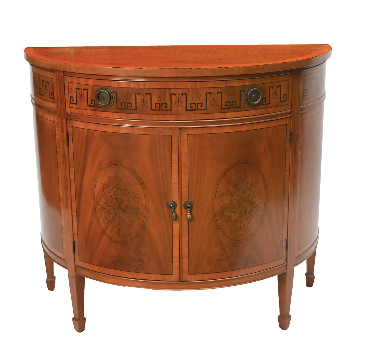 PAINTED MAHOGANY DEMI LUNE CHEST: